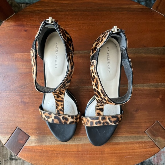 Katherine Kelly Blake T-Strap Natural Leopard Calf Hair Stiletto Heels - Picture 3 of 15